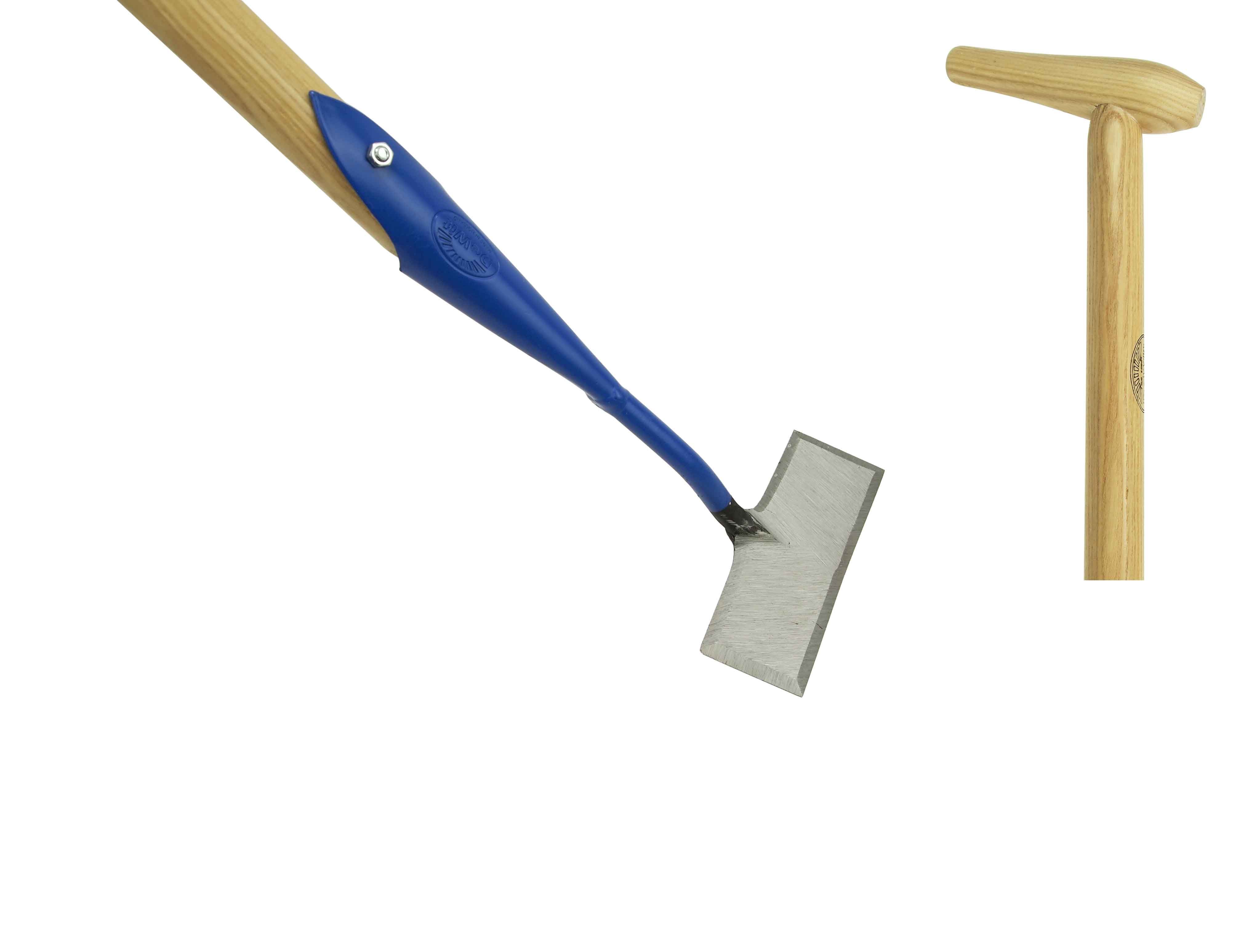 Straight pull'n push weeder, sharpend all sides 12cm blue with 170cm P-top handle